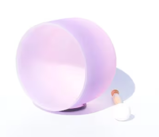 CL35 - Purple+Pink 8 Inch Singing Bowl Candy Colour Frosted Quartz Music Bowl Rainbow Crystal Sound Healing with Mallet, O-Ring