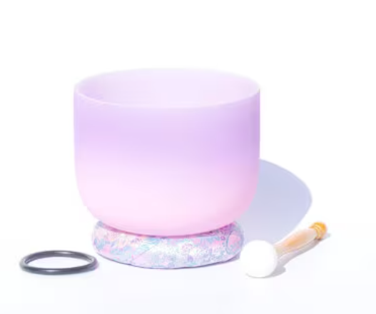 CL35 - Purple+Pink 8 Inch Singing Bowl Candy Colour Frosted Quartz Music Bowl Rainbow Crystal Sound Healing with Mallet, O-Ring