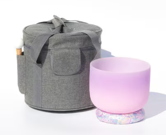 CL35 - Purple+Pink 8 Inch Singing Bowl Candy Colour Frosted Quartz Music Bowl Rainbow Crystal Sound Healing with Mallet, O-Ring