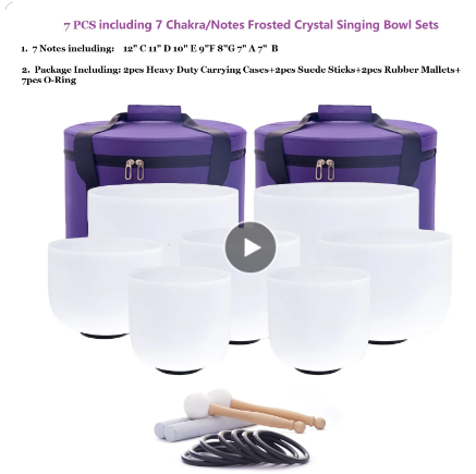 7pcs 7"-12" Crystal Singing Bowls Chakra Set of 7 with Carrying Cases