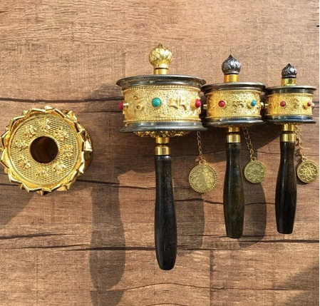 CL62 - Tibetan Special Crafts Prayer Wheel Alloy Metal Hand Cranking Carving Crystal Decor Prayer Wheel Crafts Exquisite Buddhist Gift