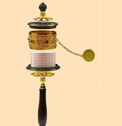 Tibetan Special Crafts Prayer Wheel Alloy Metal Hand Cranking Carving Crystal Decor Prayer Wheel Crafts Exquisite Buddhist Gift