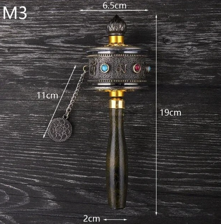 Tibetan Special Crafts Prayer Wheel Alloy Metal Hand Cranking Carving Crystal Decor Prayer Wheel Crafts Exquisite Buddhist Gift