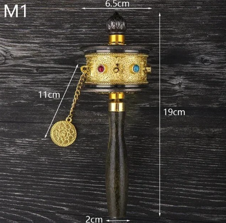 Tibetan Special Crafts Prayer Wheel Alloy Metal Hand Cranking Carving Crystal Decor Prayer Wheel Crafts Exquisite Buddhist Gift