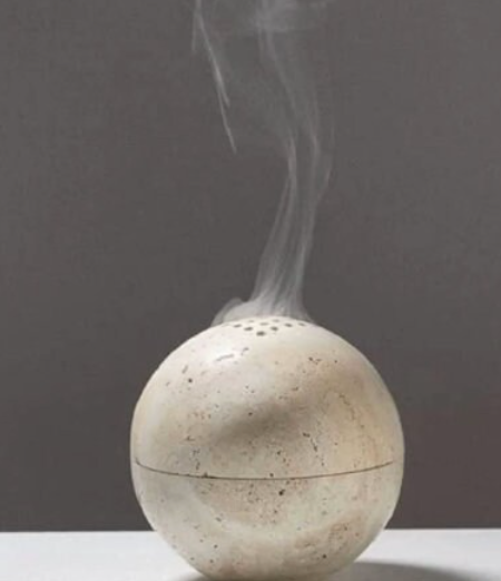 CSB-115 - 9 Holes 10.5CM Natural Marble Cave Hole Stone Round Incense Burner Yellow Travertine Ball