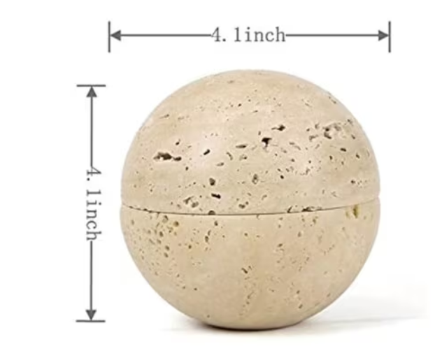 CL63 - 9 Holes 10 CM Natural Marble Cave Hole Stone Round Incense Burner Yellow Travertine Ball