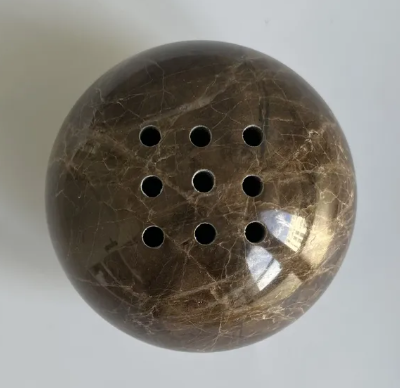 CSB-115 - 9 Holes 10.5CM Natural Marble Cave Hole Stone Round Incense Burner Yellow Travertine Ball