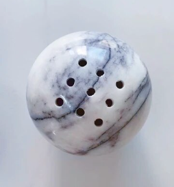 CSB-115 - 9 Holes 10.5CM Natural Marble Cave Hole Stone Round Incense Burner Yellow Travertine Ball