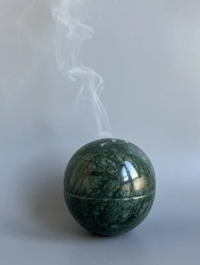 CSB-115 - 9 Holes 10.5CM Natural Marble Cave Hole Stone Round Incense Burner Yellow Travertine Ball