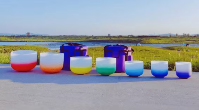 Chakra Set of 7 Pcs   6"-12" Note CDEFGAB Half Colour Aria Gradient Crystal Singing Bowls With Free Mallets