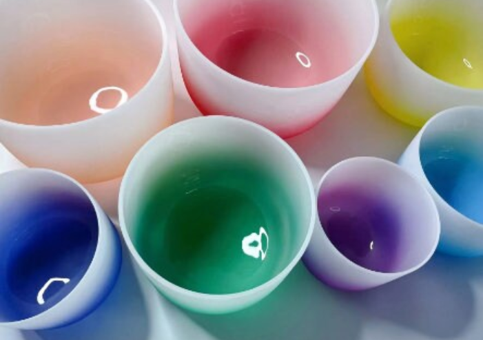 Chakra Set of 7 Pcs   6"-12" Note CDEFGAB Half Colour Aria Gradient Crystal Singing Bowls With Free Mallets