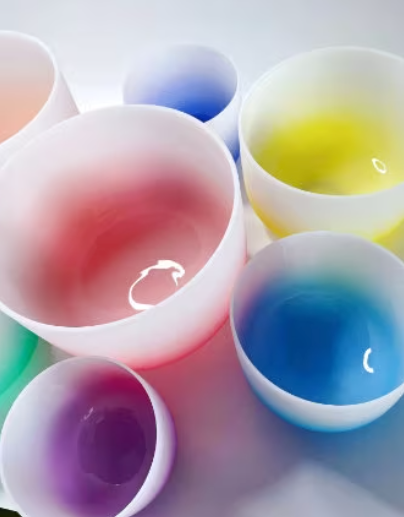 Chakra Set of 7 Pcs   6"-12" Note CDEFGAB Half Colour Aria Gradient Crystal Singing Bowls With Free Mallets