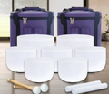 CL39 - 7-12 Inch Note CDEFGAB Set of 7PCS Chakra Frosted Quartz Crystal Singing Bowl With Free Purple Case.