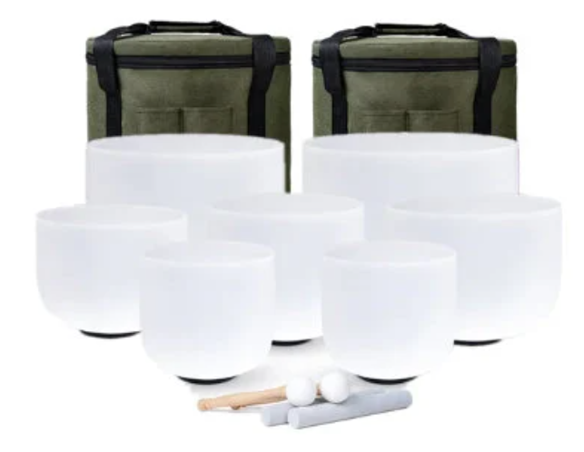 CL38 - 7-12 inch Chakra Set of 7 Crystal Singing Bowls with Heavy Duty Carrying Cases