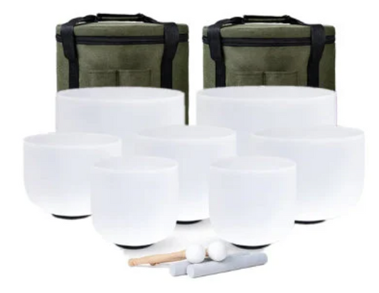 CL38 - 7-12 inch Chakra Set of 7 Crystal Singing Bowls with Heavy Duty Carrying Cases