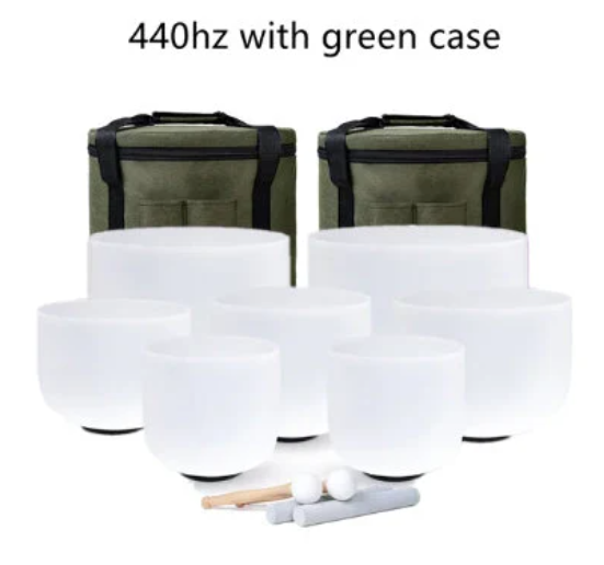 CL38 - 7-12 inch Chakra Set of 7 Crystal Singing Bowls with Heavy Duty Carrying Cases