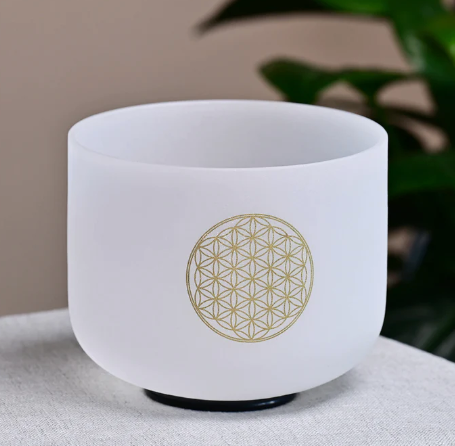 CL23 - 12inch FLOWER OF LIFE - C Note - Root Chakra, Crystal Quartz Singing Bowl, with mallet, O ring and Case.