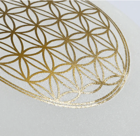 CL23 - 12inch FLOWER OF LIFE - C Note - Root Chakra, Crystal Quartz Singing Bowl, with mallet, O ring and Case.