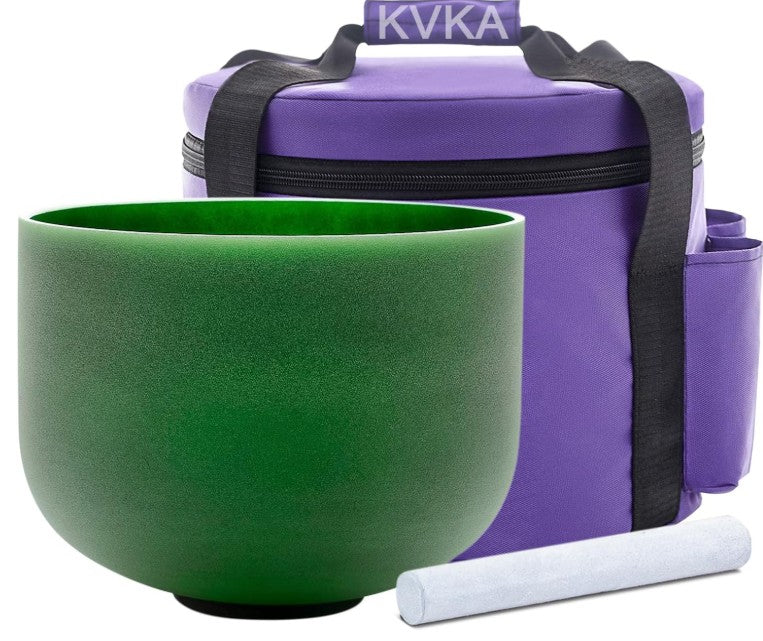 CL5 - 432Hz 8 Inch Colored Design Frosted Quartz Crystal Singing Bowls with Carry Case Bag (F note -Green)