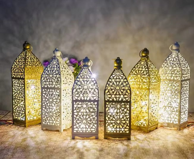 CL91 - Home Ornament Iron Art Moroccan Night Light Hollow Battery Powered Lantern.