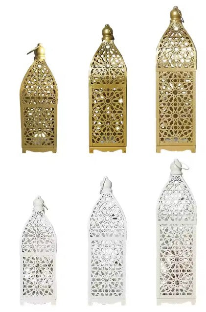 CL90 - Home Ornament Iron Art Moroccan Night Light Hollow Battery Powered Lantern.