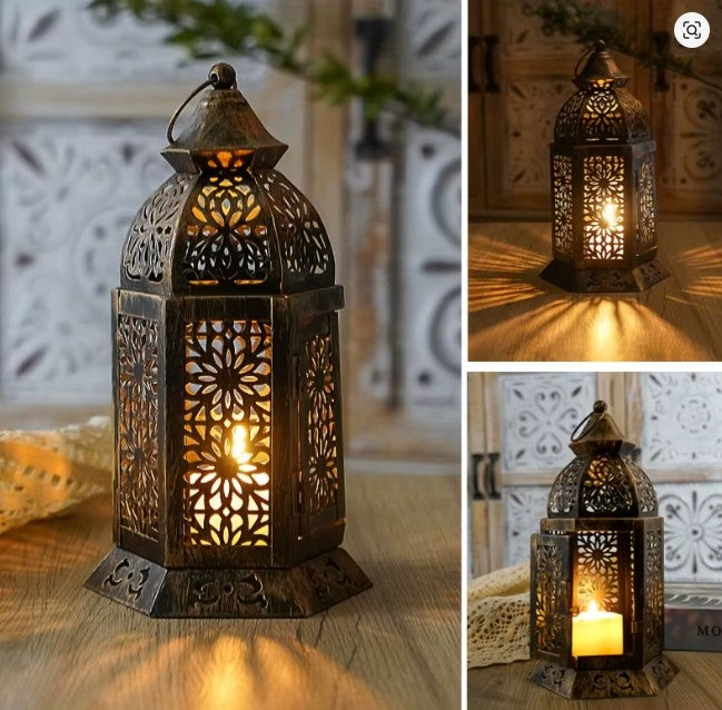CL92 - 1PC Metal Retro Moroccan Lantern Candelabra, Candle Holder, Iron Candelabra, Hurricane Lamp Candelabra Decoration