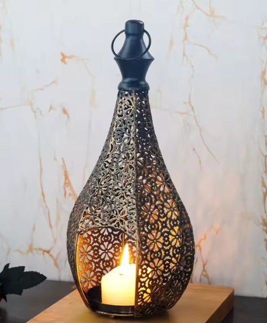 CL95 - Moroccan Style Iron Art Hollow Retro Candle Holder Hanging Lantern Home Decor Craft Ornament for Home Living Room Garden