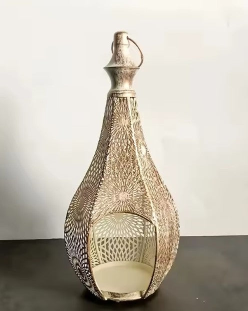 CL95 - Moroccan Style Iron Art Hollow Retro Candle Holder Hanging Lantern Home Decor Craft Ornament for Home Living Room Garden