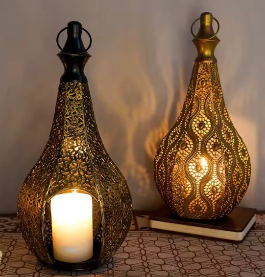 CL95 - Moroccan Style Iron Art Hollow Retro Candle Holder Hanging Lantern Home Decor Craft Ornament for Home Living Room Garden