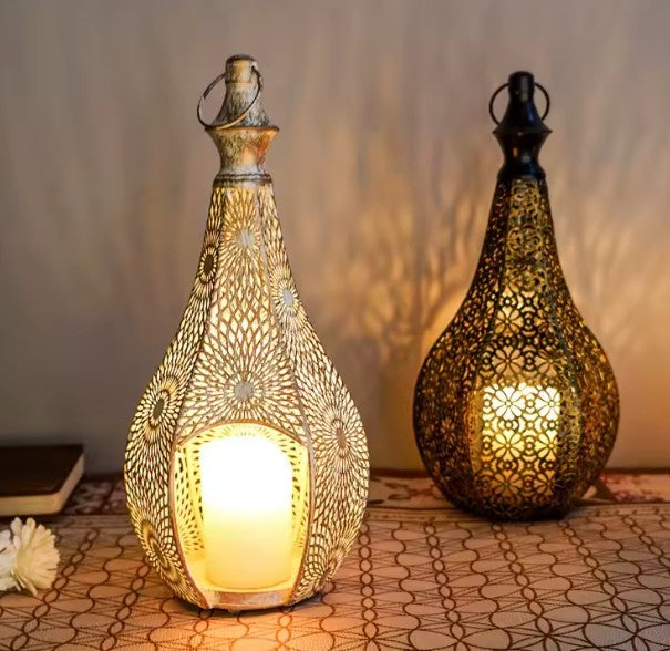 CL95 - Moroccan Style Iron Art Hollow Retro Candle Holder Hanging Lantern Home Decor Craft Ornament for Home Living Room Garden