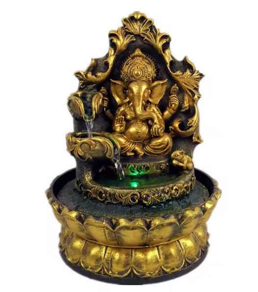 CL71 - Hand Made Hindu Ganesha Statue Indoor Water Fountain Led Waterscape Home Decorations Lucky Feng Shui Ornaments Zen Yoga Decor
