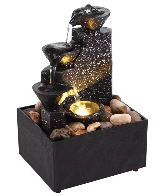 CL72 - Tabletop Waterfall Home Decor Relaxation Meditation Desktop Fountain Lights Flowing Water Ornaments Mother's Day Festival Gifts