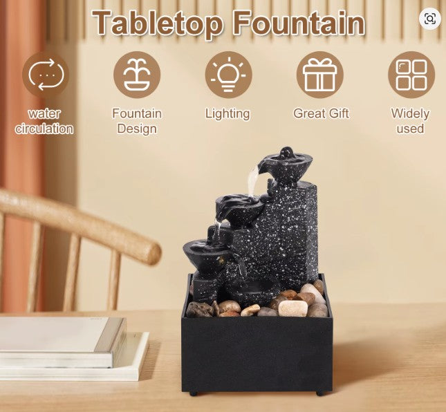 CL72 - Tabletop Waterfall Home Decor Relaxation Meditation Desktop Fountain Lights Flowing Water Ornaments Mother's Day Festival Gifts