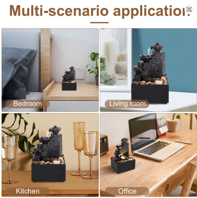 CL72 - Tabletop Waterfall Home Decor Relaxation Meditation Desktop Fountain Lights Flowing Water Ornaments Mother's Day Festival Gifts