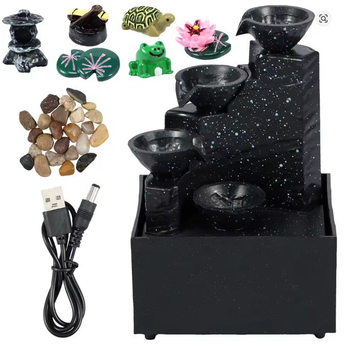 CL72 - Tabletop Waterfall Home Decor Relaxation Meditation Desktop Fountain Lights Flowing Water Ornaments Mother's Day Festival Gifts