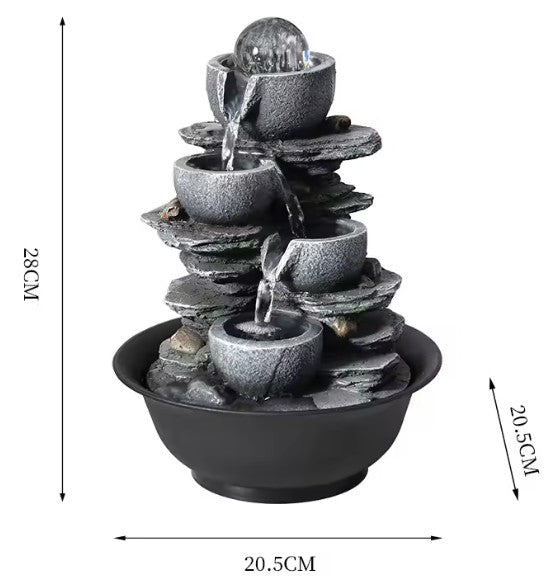 CL101 - 4-Tier Stone Falls Tabletop Water Fountain with LED Lights - Peaceful and Relaxing Water Sound - Decorative Waterfall Fountain