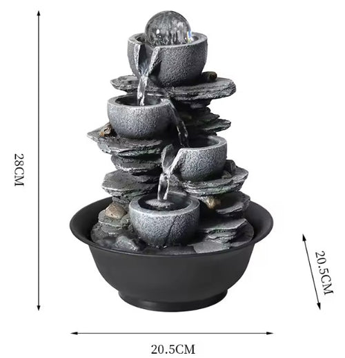 CL101 - 4-Tier Stone Falls Tabletop Water Fountain with LED Lights - Peaceful and Relaxing Water Sound - Decorative Waterfall Fountain