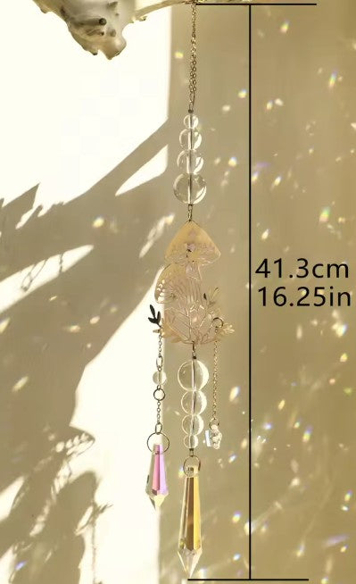 CL102 - Gold Mushroom Crystal Suncatcher Rainbow Maker with Prism Beads Boho Window Hanging Pendant Home Garden Decor Ornament Gifts