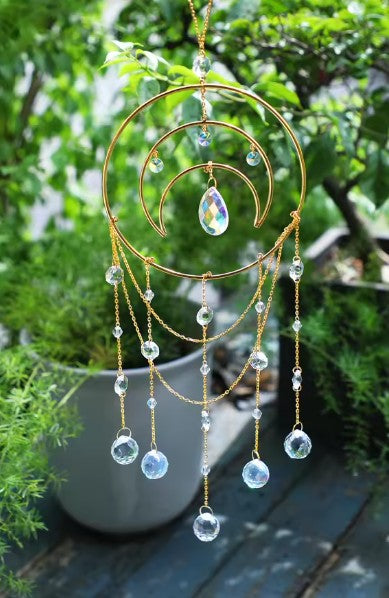 CL107 - Moon Crystal Suncatcher Rainbow Prism Hanging Sun Catcher Light Catcher for Window Home Garden Boho Aesthetic Room Decor Gift