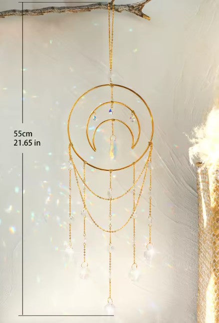 CL107 - Moon Crystal Suncatcher Rainbow Prism Hanging Sun Catcher Light Catcher for Window Home Garden Boho Aesthetic Room Decor Gift