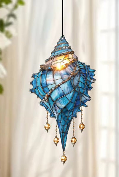 CL109 - Blue Acrylic Conch Shell Suncatcher Hanging Ornaments.