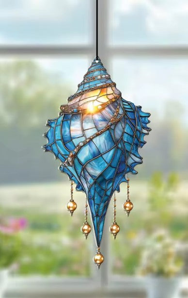 CL109 - Blue Acrylic Conch Shell Suncatcher Hanging Ornaments.