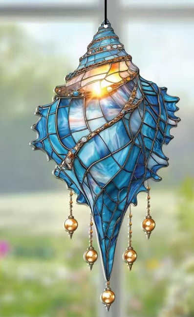 CL109 - Blue Acrylic Conch Shell Suncatcher Hanging Ornaments.