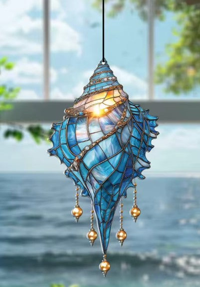CL109 - Blue Acrylic Conch Shell Suncatcher Hanging Ornaments.