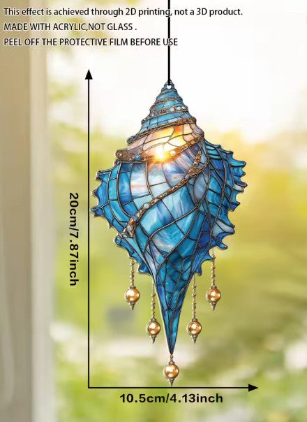 CL109 - Blue Acrylic Conch Shell Suncatcher Hanging Ornaments.
