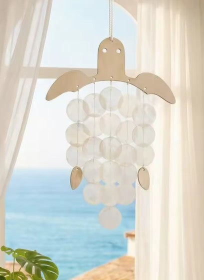 CL110 - Nautical Wooden Turtle Capiz Shell Wind Chime.