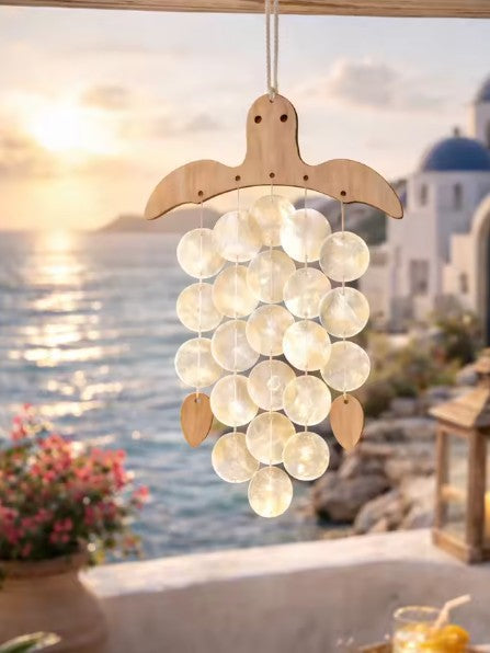 CL110 - Nautical Wooden Turtle Capiz Shell Wind Chime.