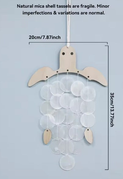 CL110 - Nautical Wooden Turtle Capiz Shell Wind Chime.