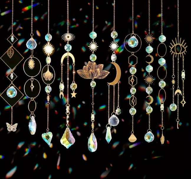 CL111 - 10 Pieces Lotus Colorful Crystal Suncatcher with Chain Pendant.