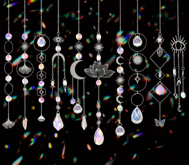 CL111 - 10 Pieces Lotus Colorful Crystal Suncatcher with Chain Pendant.